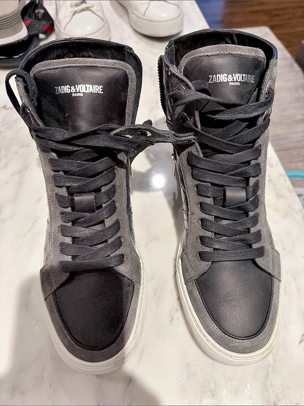 Zadig & Voltaire Leather High Top Zip Croc Sneakers Black